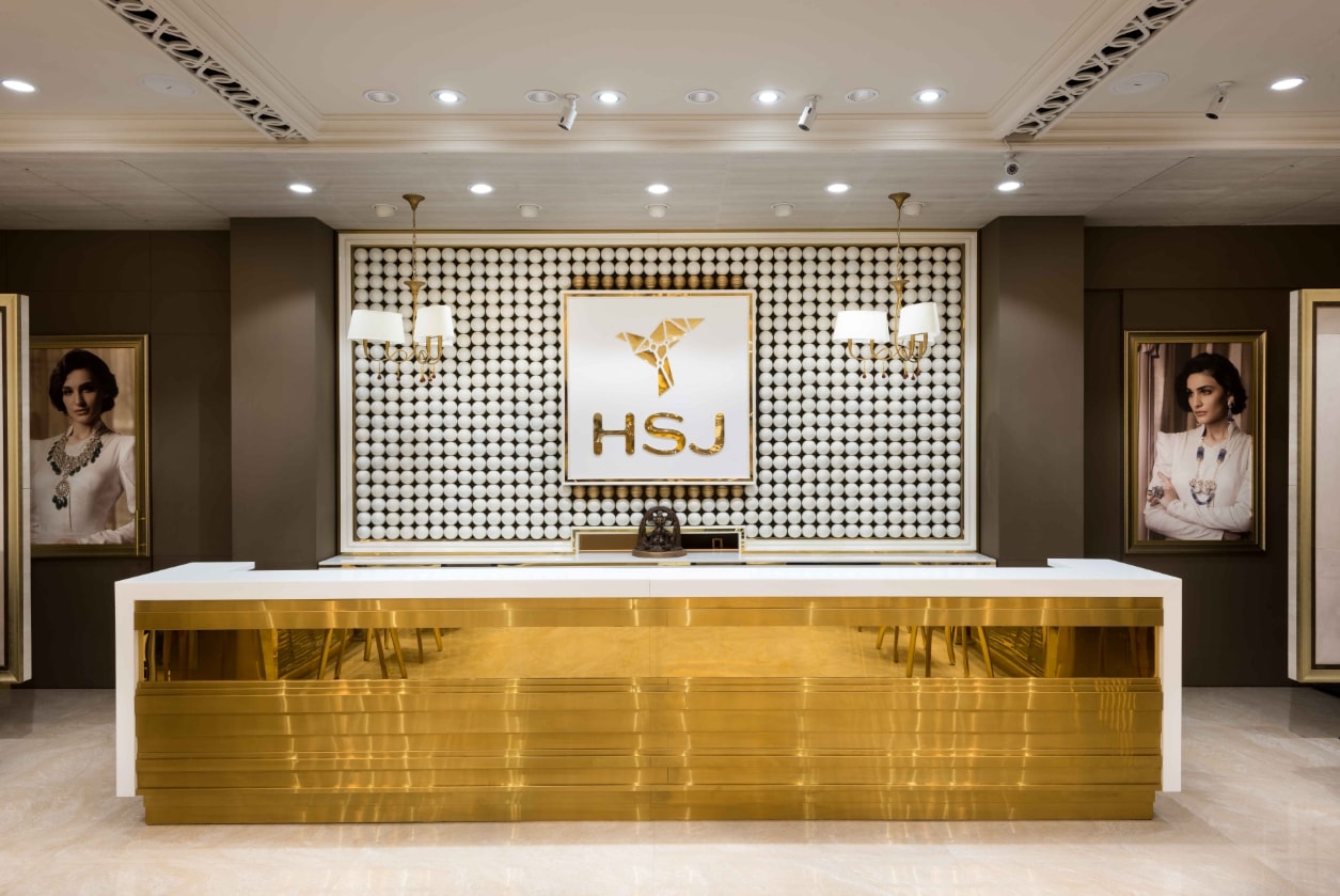 Gold jewellery shop interior on sale design