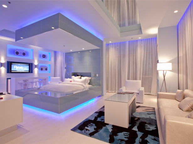 luxury bedroom with led lights