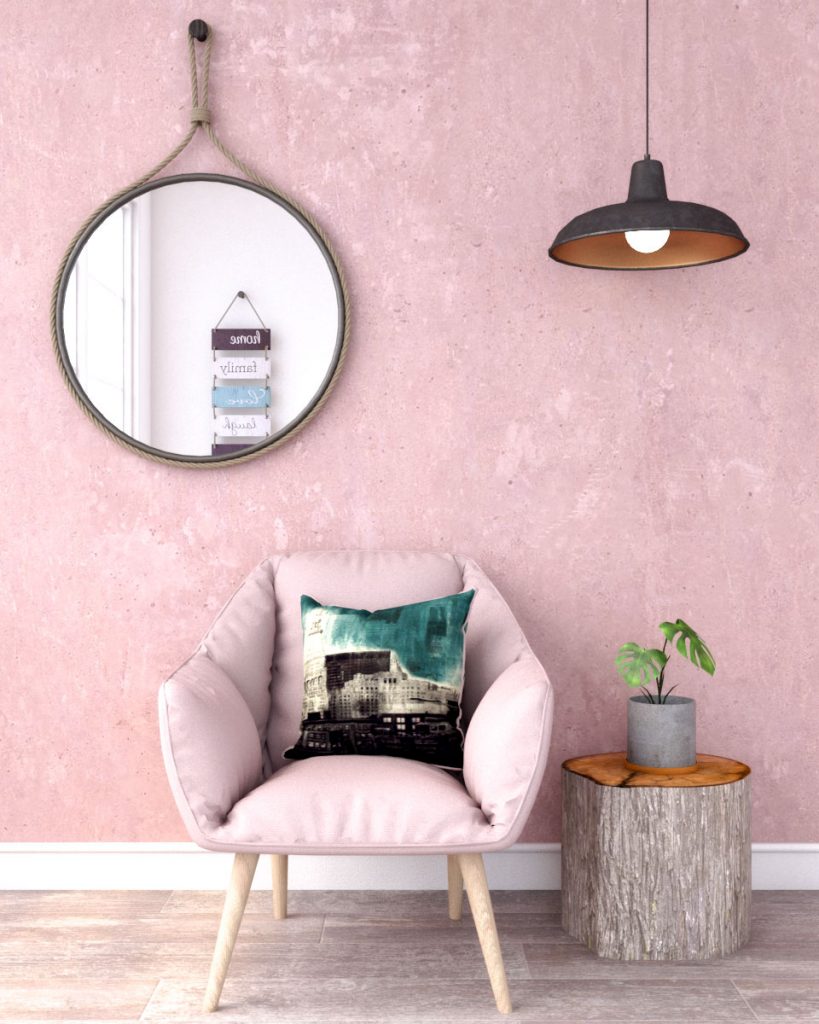 light pink wall living room