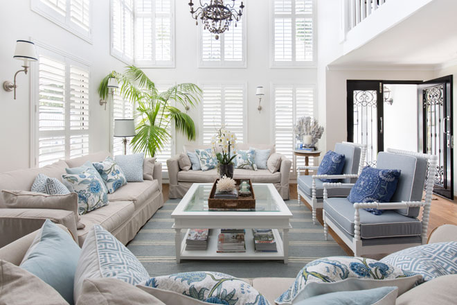 blue hamptons style living room