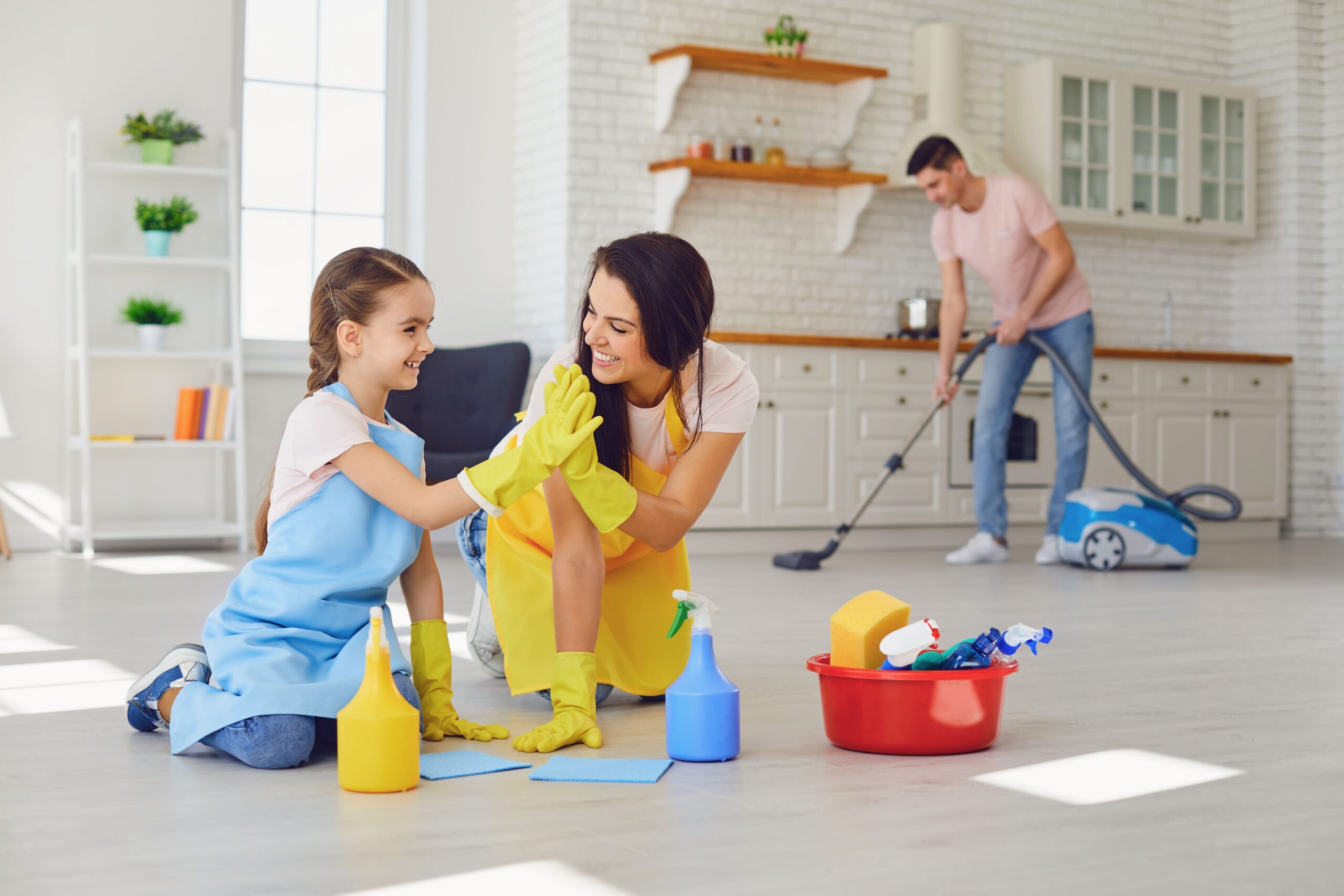 kids cleaning house