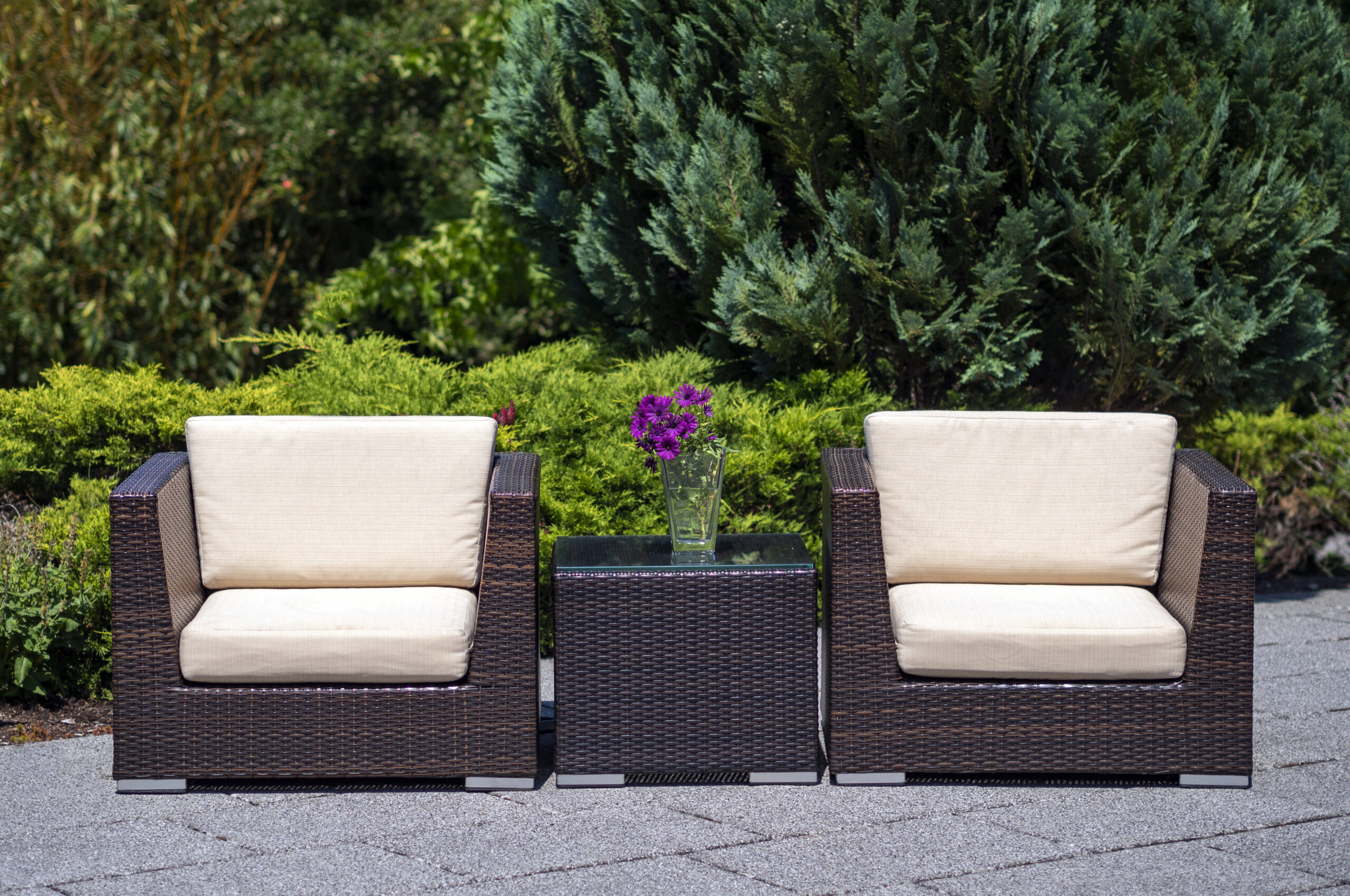 Outdoor furniture group rattan armchairs and table The Architects Diary