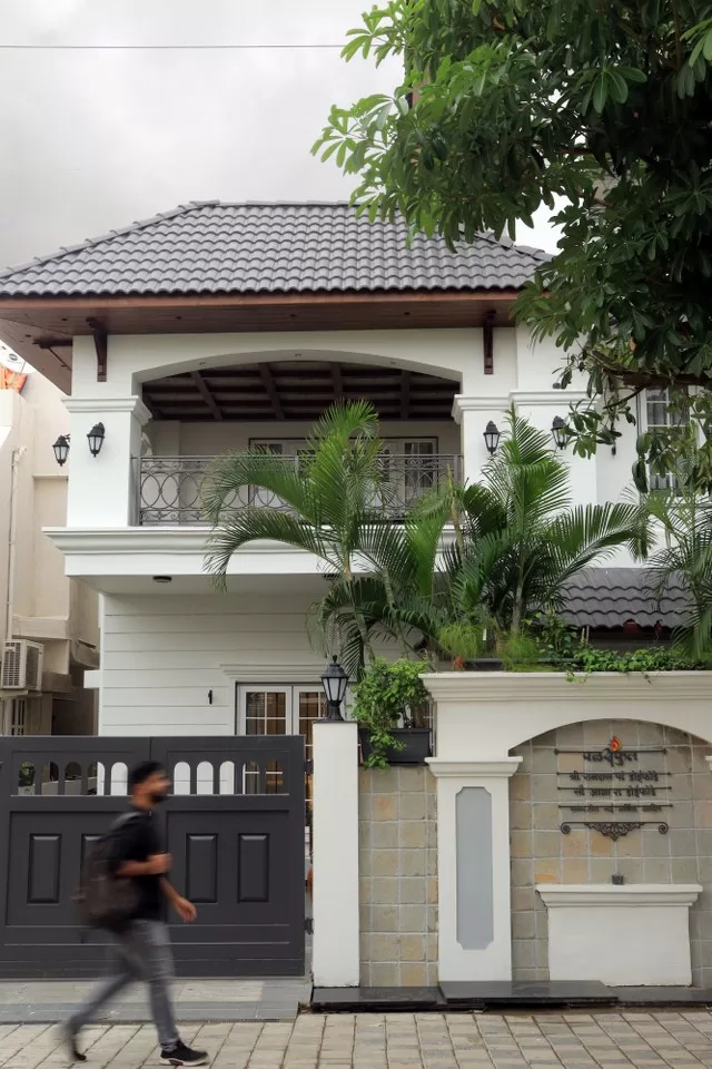 Traditional white architecture and door overlooking the