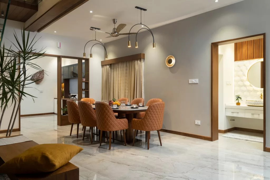 Dining area of house in Kerala