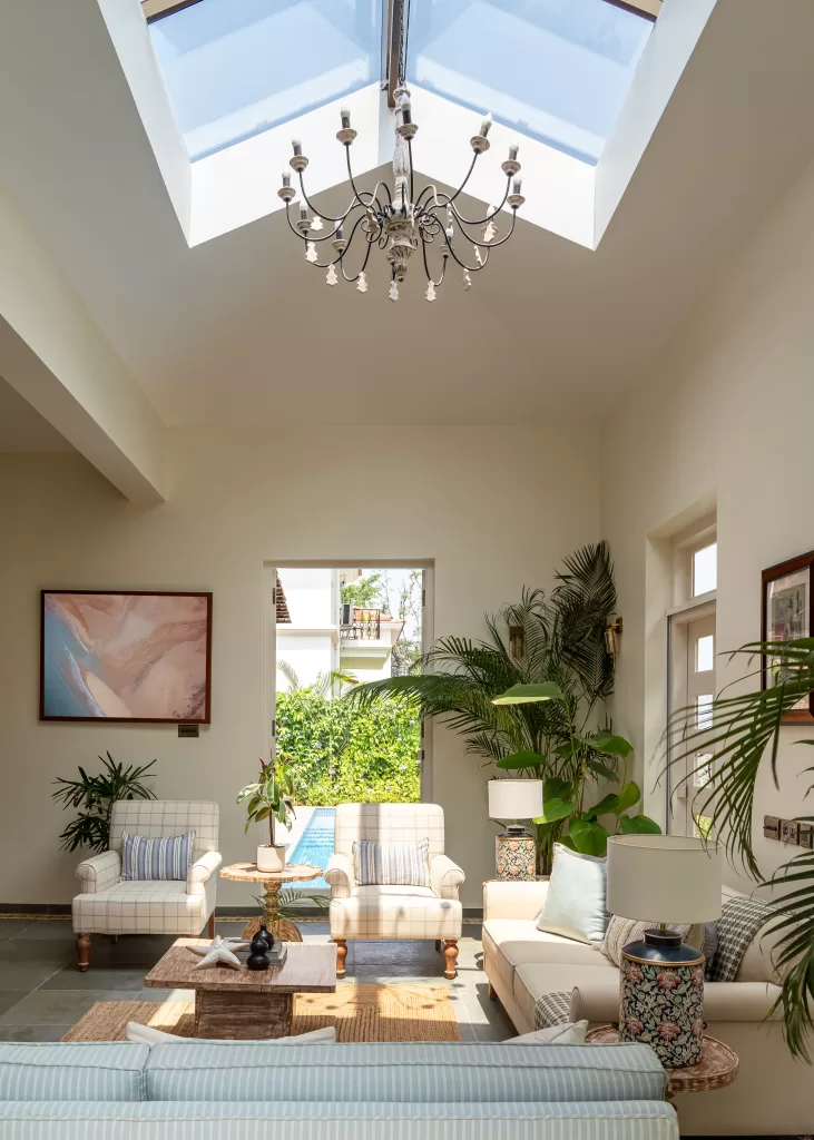 Luxury Villa Design in Goa with chandelier in the center