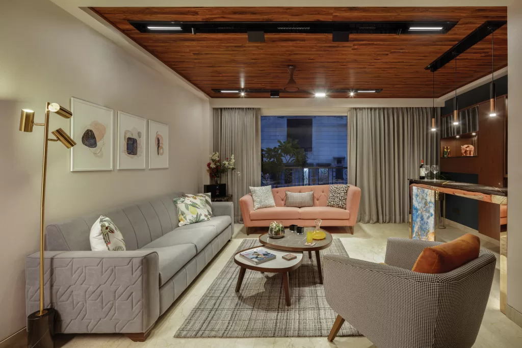 Modern interiors of a living room design in a New Delhi apartment