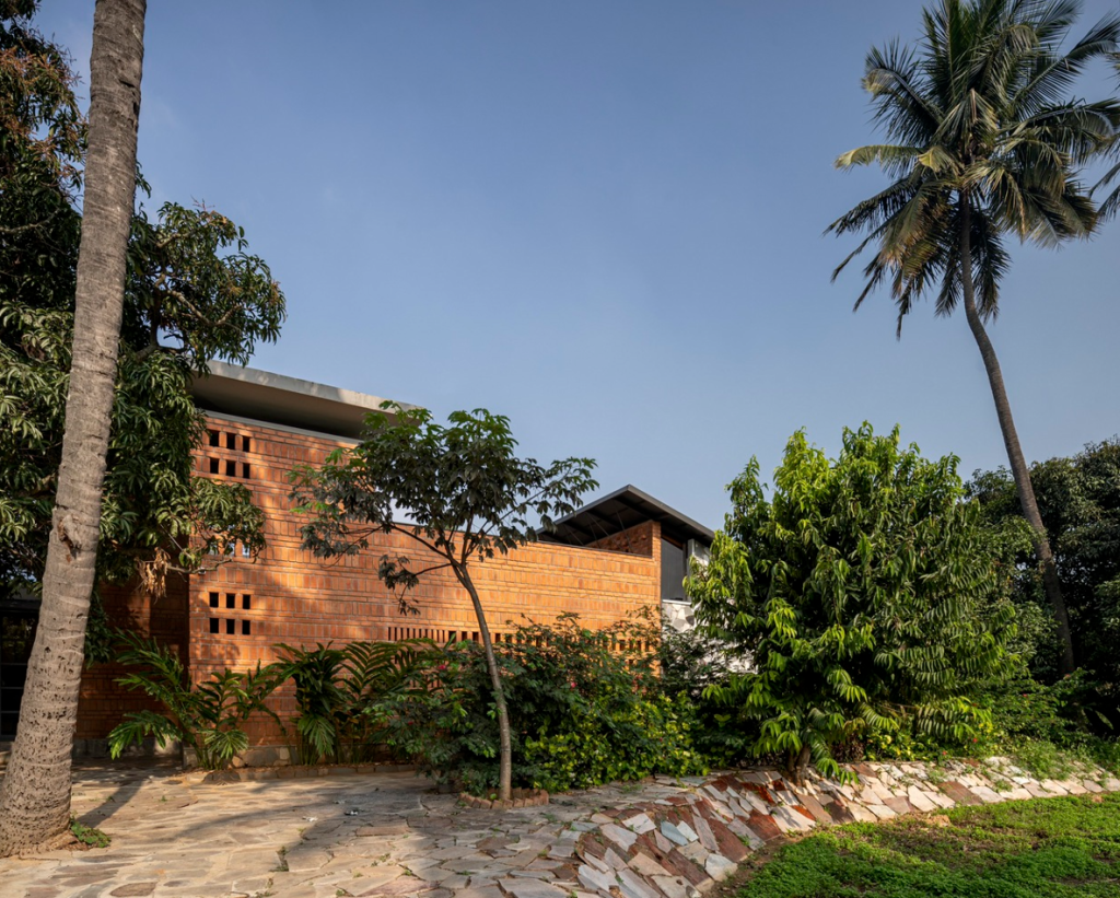 modern house with bricks