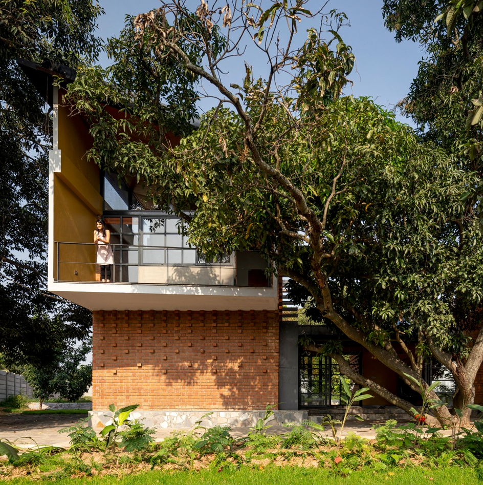 modern house with bricks