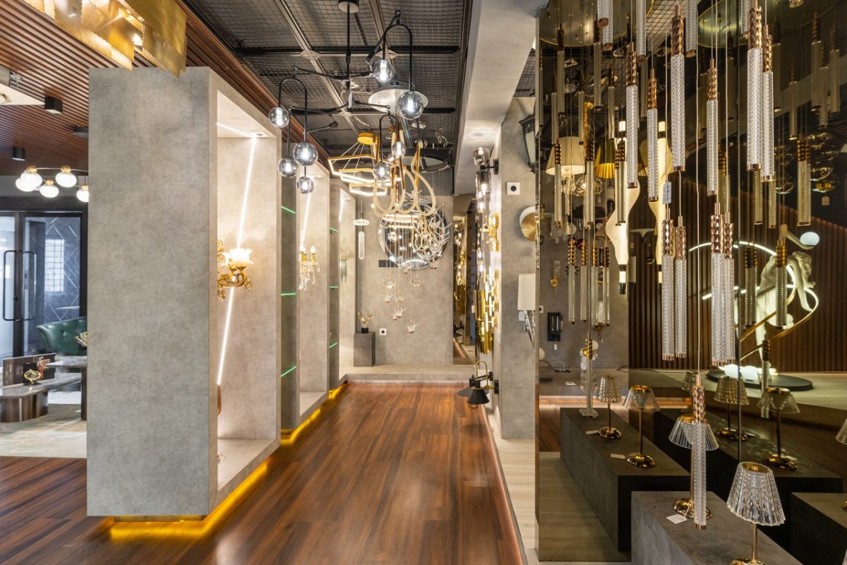 This Lighting Showroom Interiors Glows With Spatial Drama | Yellow ...